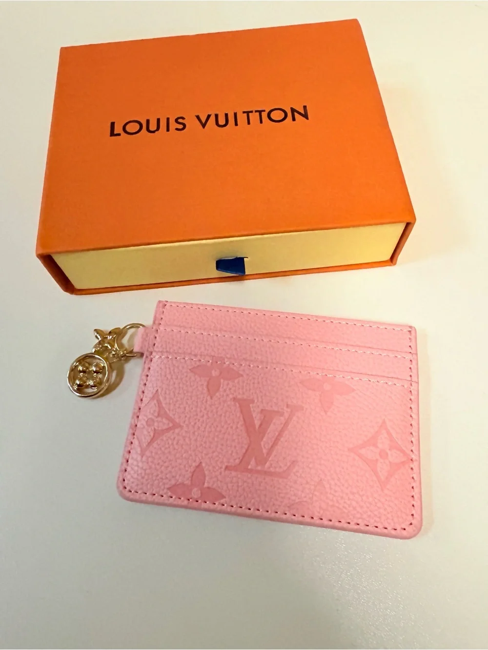 Louis Vuitton Pink Monogram Card Holder with Gold Charm